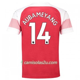 Camisolas de futebol Arsenal Aubameyang 14 Equipamento Principal 2018/19 Manga Curta